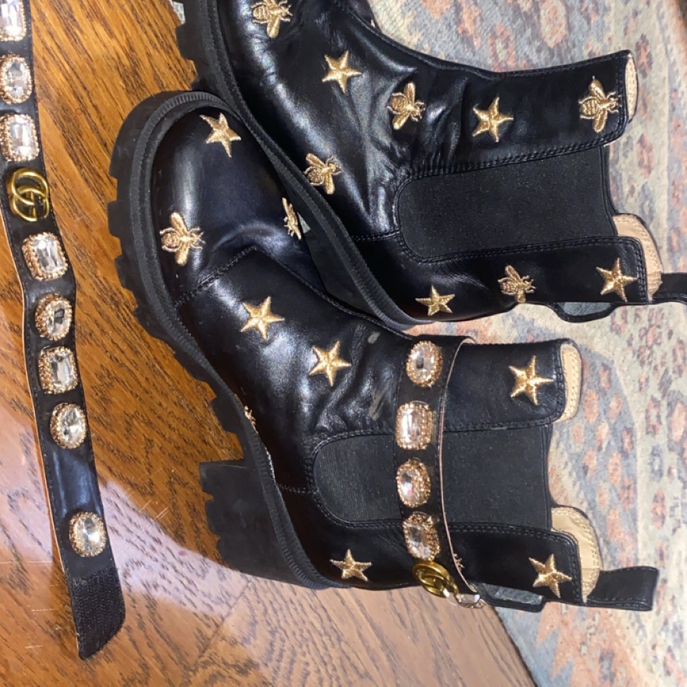 Black and Gold Star Embellished Boots
